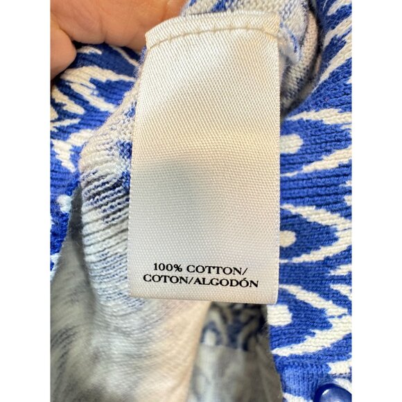 Ann Taylor Knit Cardigan Sweater Womens LP Blue Ikat Button Front V-Neck Cozy - Picture 3 of 12